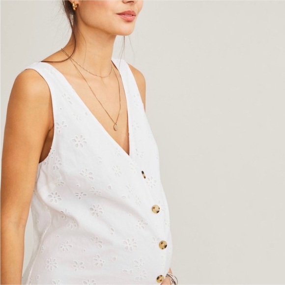 Hatch The Cassie Jumpsuit White Eyelet Lace Floral Size 0 Maternity Cotton - Picture 2 of 14